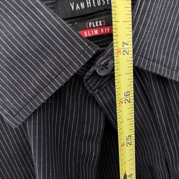 Van Heusen Dress Shirt Men's Size 16-16.5 Large Flex Slim Fit Black Striped VGC - Picture 8 of 8